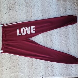 LOVE Athletic Joggers, Womens Sz L Maroon Red 'LOVE' Spell Out Y2K  Graphic